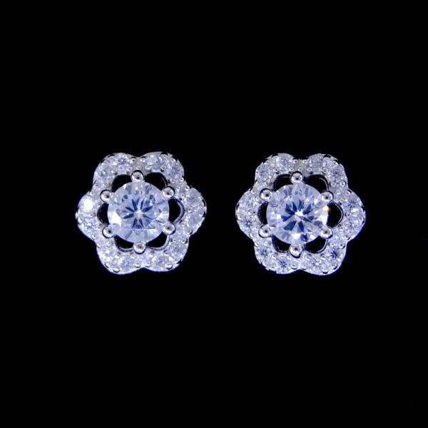 Foot Print Cat Dog Cute Feet Silver Cubic Zirconia Earrings With Cz Stone