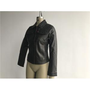 Button Through Ladies PVC Jacket , Pleather Dark Brown Jacket LEDO1739