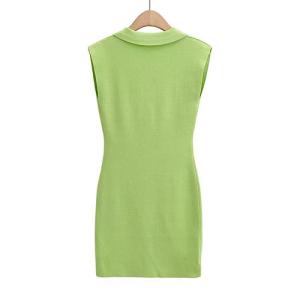 Fashionable Style Polo Neck Buttock Skirt Open Knit Short Dress For Women