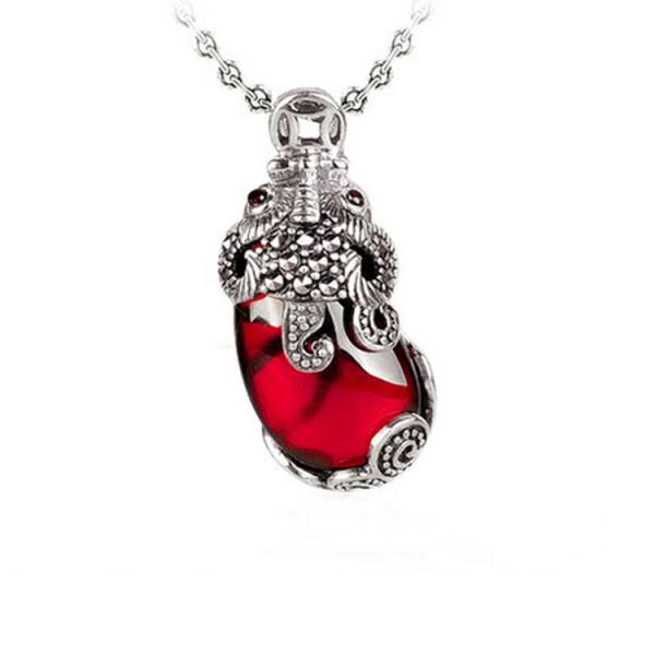 Thai Sterling Silver Marcasite Red Cubic Zirconia Pendant Necklace(N12284)
