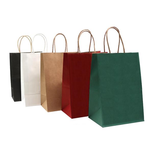 Logo Printed Handle Paper Bags Recycled For Grocery Shopping Packaging