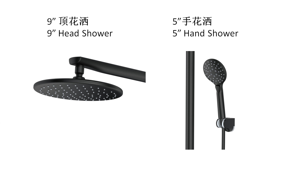 AT-H005B Ating thermostat controlled shower valves black #304 SS round top Shower with hand shower