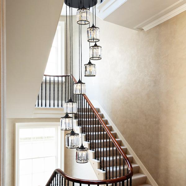 E27 Lobby Decorative Metal Stair Crystal Pendant Light Height 16cm