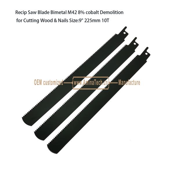 Recip Saw Blade Bimetal M42 8% cobalt Demolition for Cutting Wood & Nails 9"225mm 10T,Power Tools