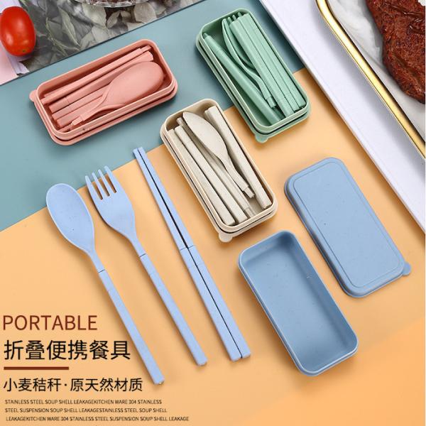 Eco Wheat Straw Fiber Blue Foldable 3-PC Flatware Set Sustainable Tableware Accents Customizable and Reusable for Your Eco-Friendly Business