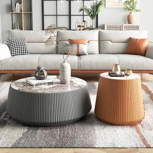 Microfiber Leather Round Rock Coffee Table Luxury Style ODM