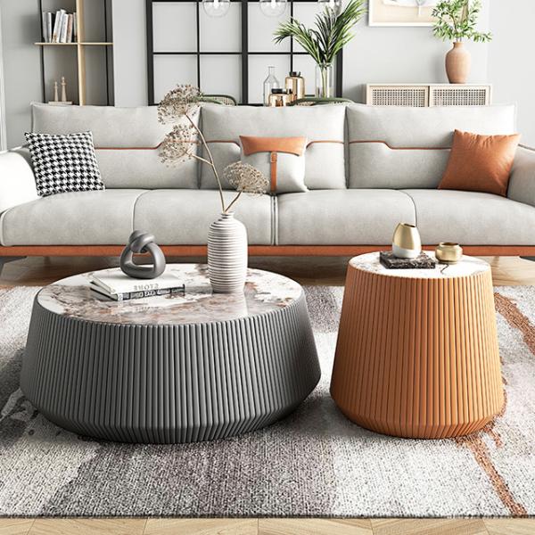 Microfiber Leather Round Rock Coffee Table Luxury Style ODM