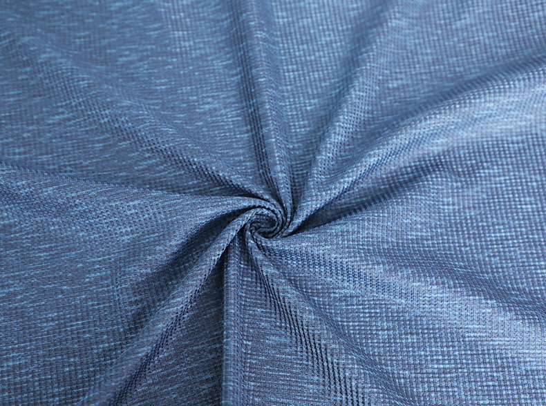 Blue Cationic Polyester Single Jersey Fabric Spandex Waffle Knit