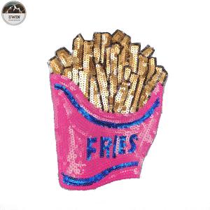 French Fries Large Sequin Patches , Popcorn Sequin Sew On Patches Customized