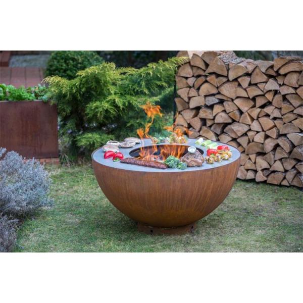 Outdoor Cooking BBQ Natural Rusted Corten Steel Fire Bowl With Grill Ring