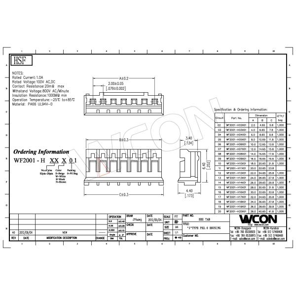 2.0mm Circuit Board Wire Connectors Wafer Paired Housing Connector