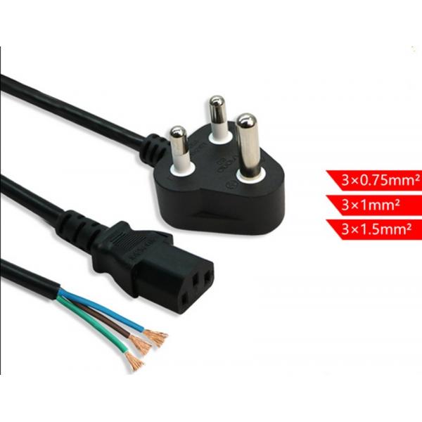 South Africa 10A/16A 3pin black power cable with stripped end 0.5m-10m copper power cord