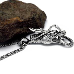 Fashion 925 Silver Plated Men's Stainless Steel Rope Chain Dragon Pendant