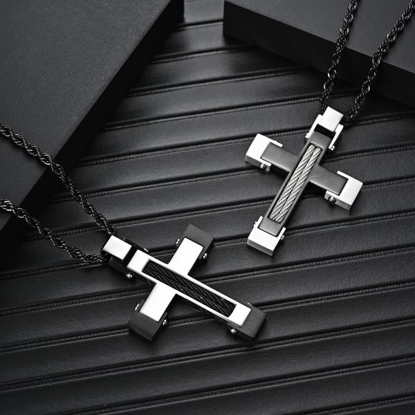 Fashion Men's Cross Design Stainless Steel Titanium Pendant Necklace Provide Mould Making And Making Service