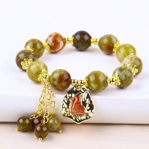 Handmade Gemstone Beaded Bracelet Natural Yellow Dragon Blood Stone Adjustable