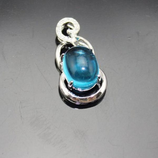 Sterling Silver Silver Chain Necklace Oval 8mmx10mm Blue Topaz Pendant (PSJ0477)