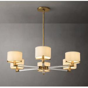 Quality Vintage Farmhouse Chandelier with 6 Lights and Linen Shades for Dining Room Ceiling for sale