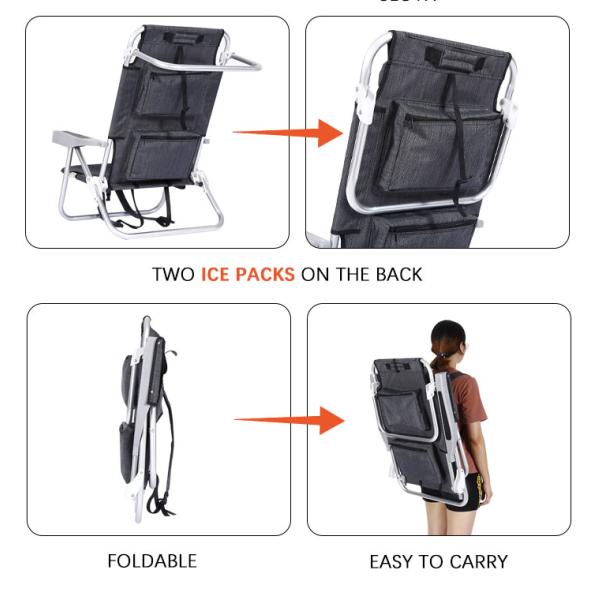 Portable Plastic Handrail Folding Lounge Beach Chair With Back Storage Bag