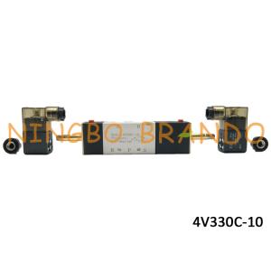 AC220V DC24V 3/8 Pneumatic Solenoid Valve 5/3 Way 4V330C-10 With Aluminum Body For Automation Machine