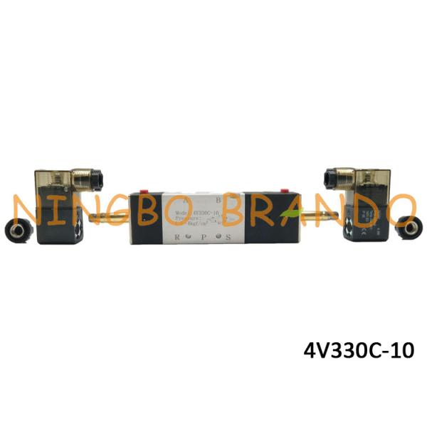Buy AC220V DC24V 3/8" Pneumatic Solenoid Valve 5/3 Way 4V330C-10 With Aluminum Body For Automation Machine at wholesale prices
