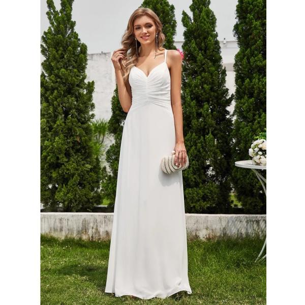 Hot Sale Empire A-line Adjustable Straps V-neck Pleated White Chiffon Homecoming Dress