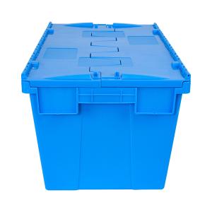 Transportation Plastic Crate with Attached Lid Industrial Stackable Security