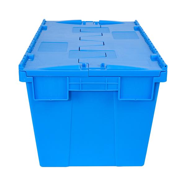 Industrial Plastic Moving Crate Stackable Attached Lid Container for Customized