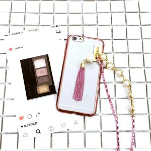 China Soft Plating TPU Korea Style Luxurious Pearls Tassel Metal Lanyard  Cell Phone Case Back Cover For iPhone 7 Plus 6s on sale