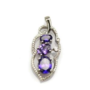 925 Silver Jewelry Amethyat CZ Diamonds Leaf ShapeThree Stones Pendant (PSJ0382)