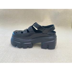 China Belt Buckle Braided Black Platform Sandals Bowhead Hollow Out And Foam Outsole on sale