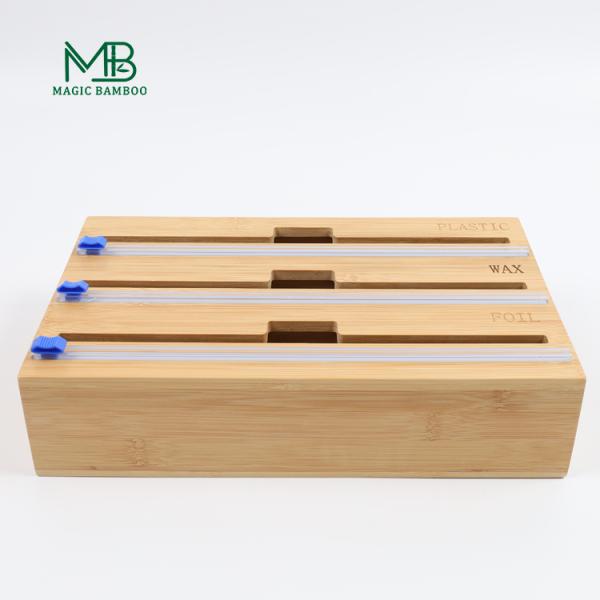 Rectangle Wall Mount 3 In 1 Kitchen Wrap Dispenser Bamboo Aluminum Foil Magnetic Plastic Wrap Dispenser