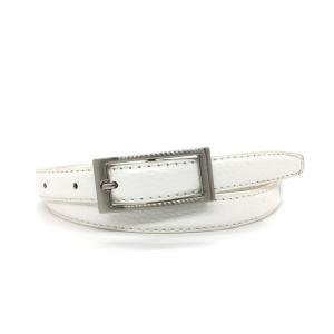 Womens Faux Leather Skinny Belts White Color For Dresses Rectangular Metal Pin