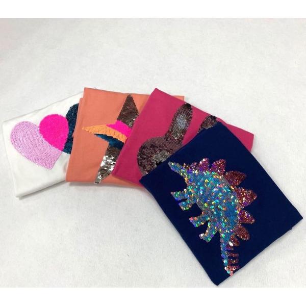 Girls' T-Shirt with Sequin Printing Popular Long Sleeve Cotton/Polyester Kid's Tee