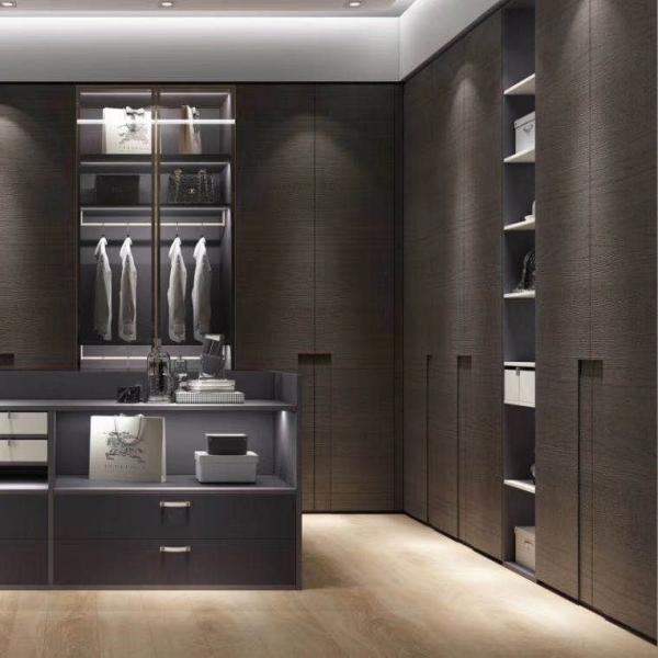 Buy Smooth auto Black Bedroom Glass Wardrobe Melamine Custom Swing Door Closet at wholesale prices