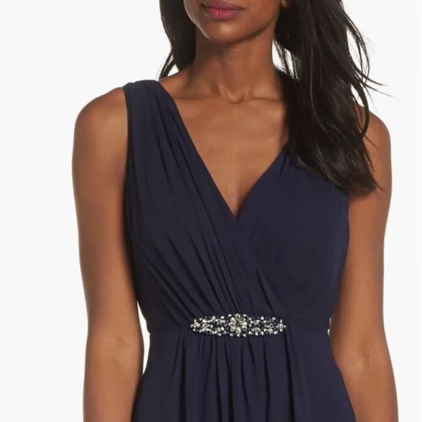 Stunning Factory Custom-made Size High/Low Blue Chiffon Evening Dress Gown Strapless V-Neck A-Line Sleeveless V-back