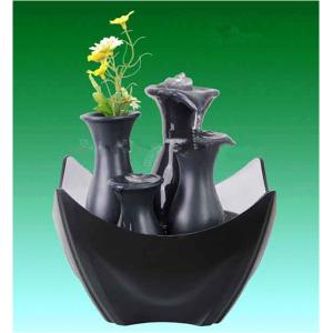 Black Tiered Battery Operated Resin Garden Fountains With Flower Pot