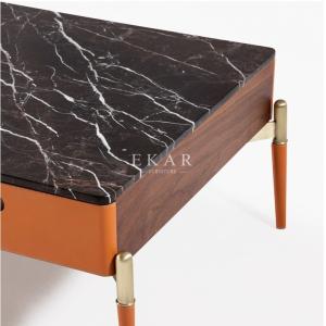 Wooden Stainless Rectangle Marble Coffee Table With 2 Drawers