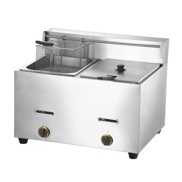 Stainless Steel Gas Powered Deep Fryer Commercial Double Tank LPG Gas Fryer 10