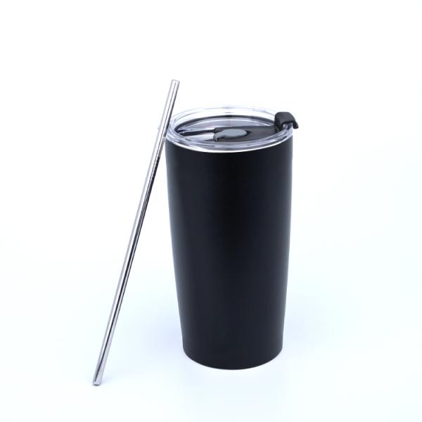 Black Insulated Stainless Mug With Straw 20 Ounce, Blank Thermos Travel Mug Stainless Steel Tumbler With Straw 20 Oz