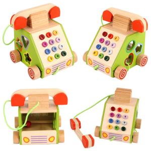 Geometric Shape Wooden Landline Phone For Cognitive Development