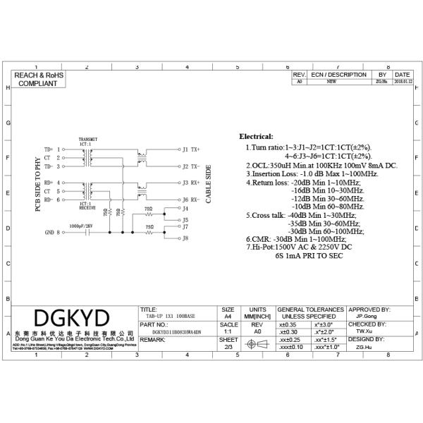 Side Plug 100 Megabytes Integrated Filter 1 Port RJ45 90 Degree