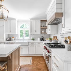 Apartment Lacquer White Kitchen Cabinets With Wood Island Shaker Style