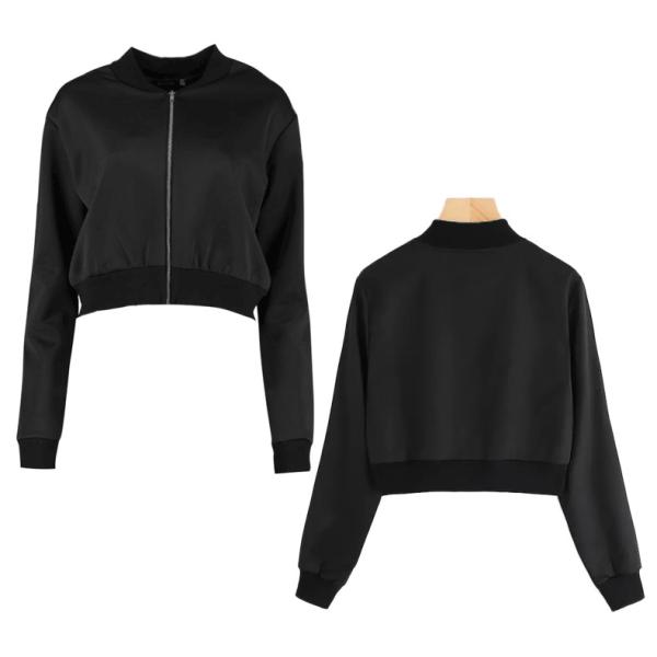 Wholesale spring autumn Ladies short cropped stand-neck baseball zipper jacket womens coat