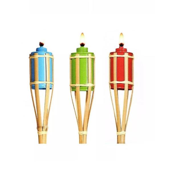Buy Halloween Decoration Bamboo Tiki Torches With Refillable Weaving Metal Oil Canister at wholesale prices
