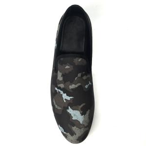 Quality Embroidered Mens Black Suede Loafers Shoes Luxury Sheepskin Dress Shoes for sale