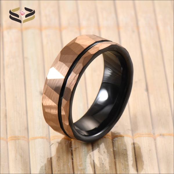 Jewelry Main Material Tungsten 8mm Black Rose Gold Faceted Ring for Geometric Engagement and Anniversary