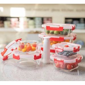 Airtight Vacuum Glass Food Container with PP Lid and Silicon Gasket for