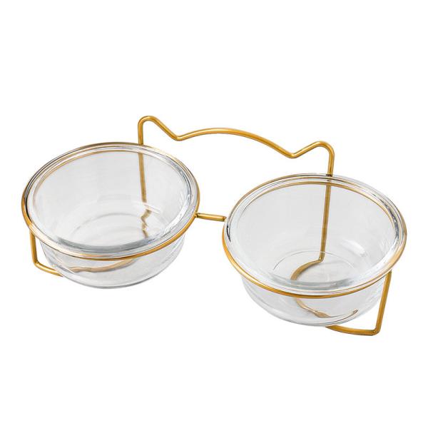 Buy Elevated Pet Glass Cat Bowls Double For Protecting Pet Spine at wholesale prices