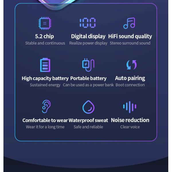2000mAh Power Bank TWS Earphones with IPX-4 Waterproof Standard and Wireless Technology