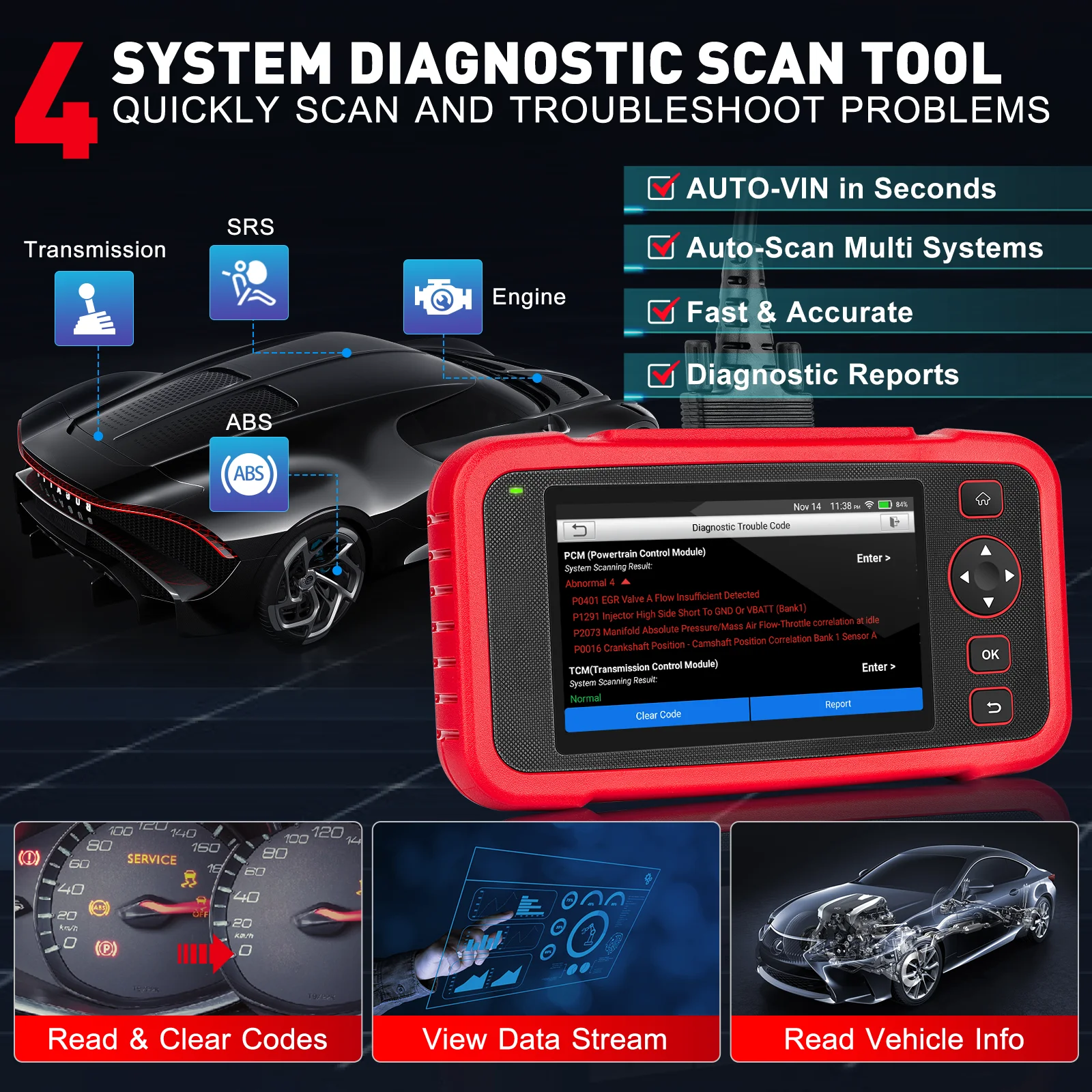 2024 New-LAUNCH X431 CRP123i V2.0 OBD2 Scanner Car Diagnostic Tools ABS SRS Engine AT 4 System Scanner + 7 Reset Free Up